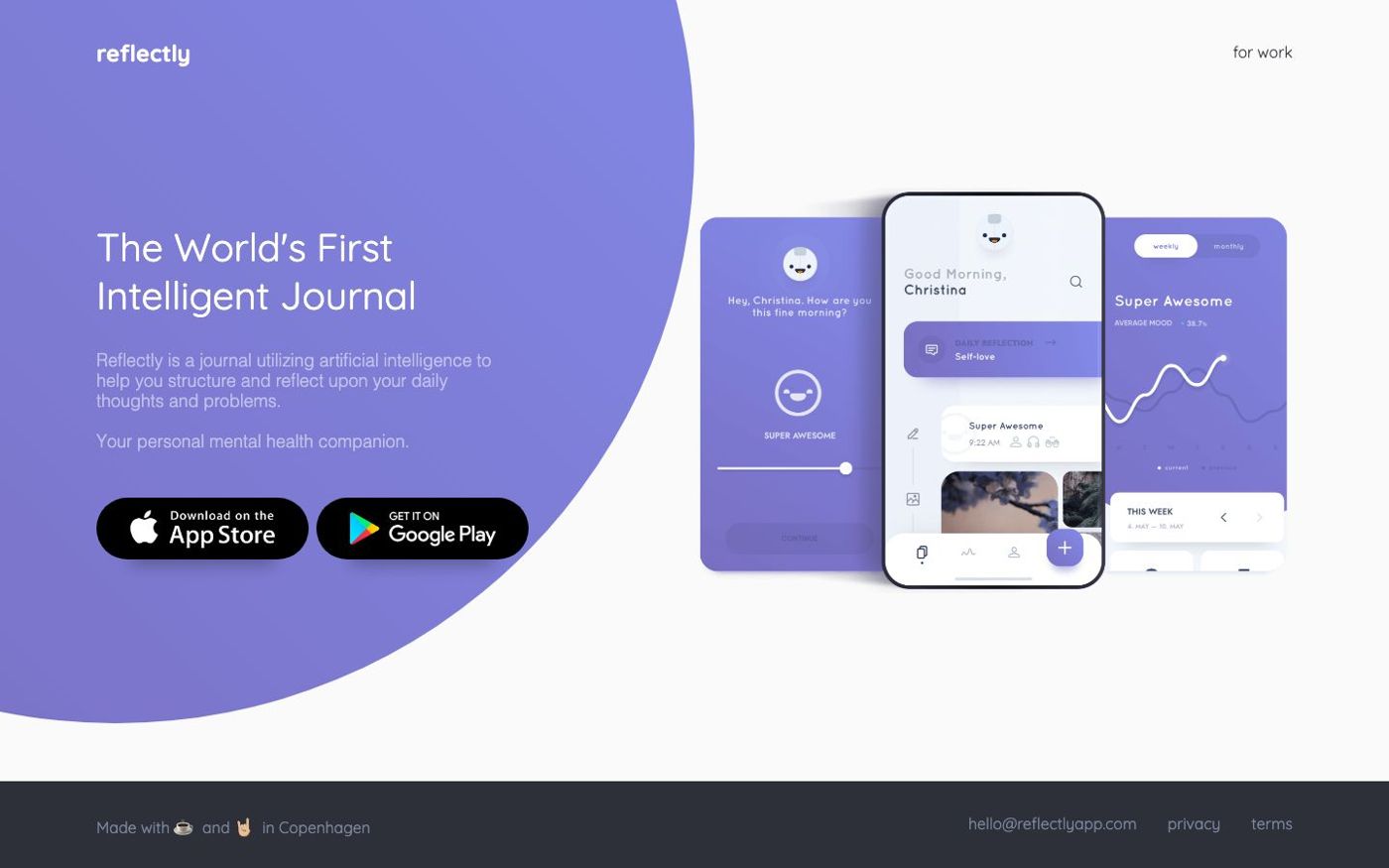Reflectly app homescreen showing intelligent journal interface