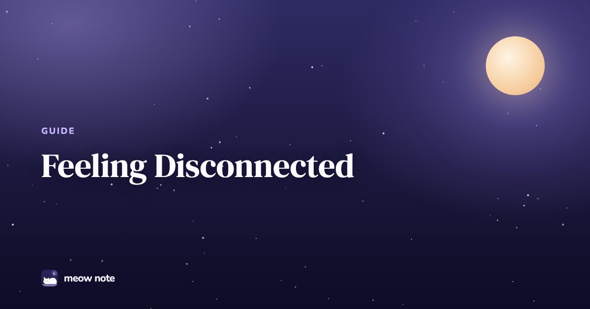 A softly lit bedroom at night with a crescent moon visible through the window and the title Feeling Disconnected
