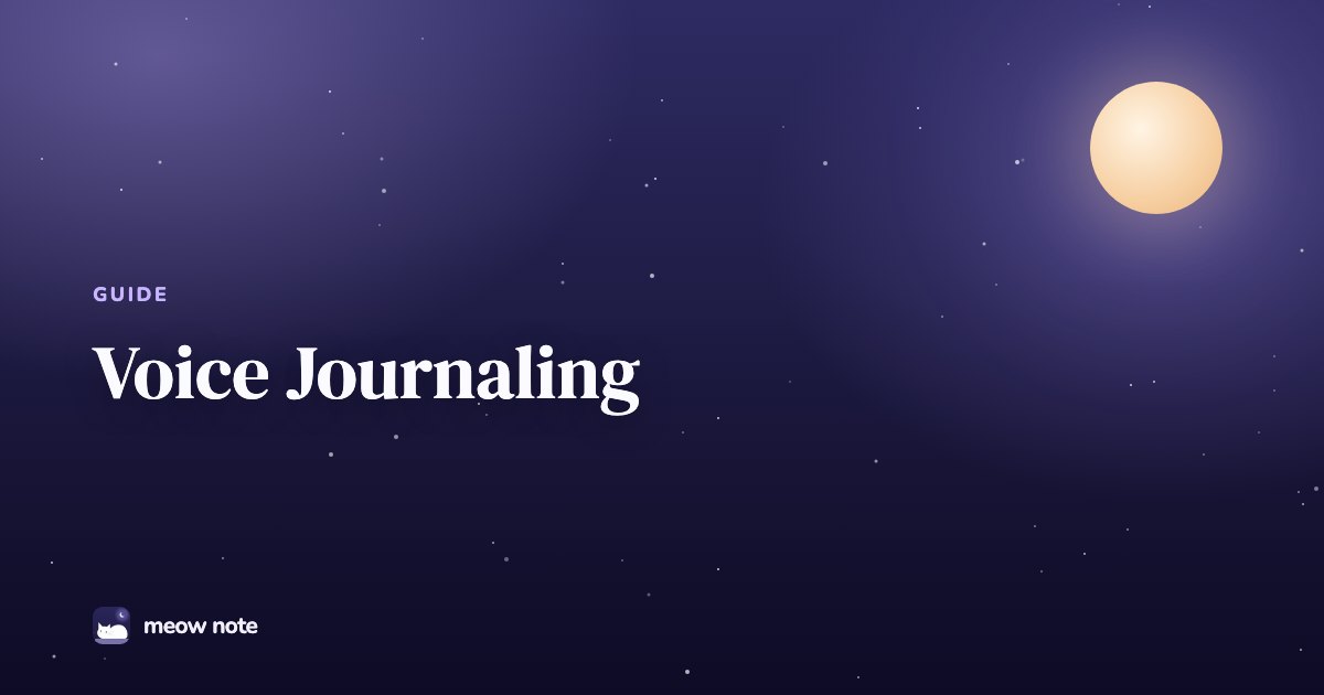 A deep purple night sky with a full moon and the words Voice Journaling in white
